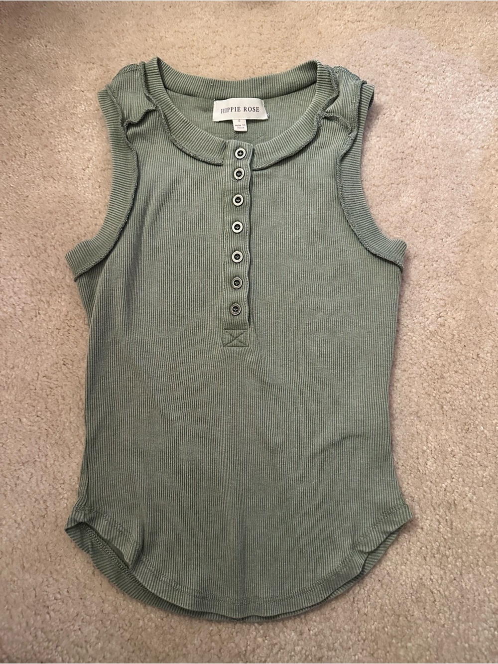 Hippie Rose Ribbed Henley Tank - Moss Green